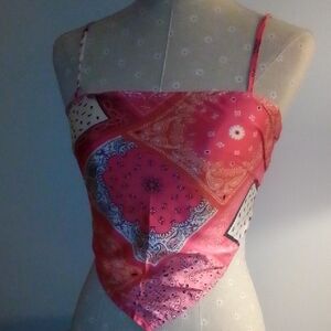 Pink Bandana Print Handkerchief Tie-Front Cami Top